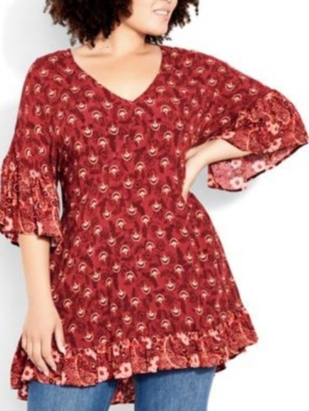 NWT Evans Red Harp Border Tunic Top Size 22/24